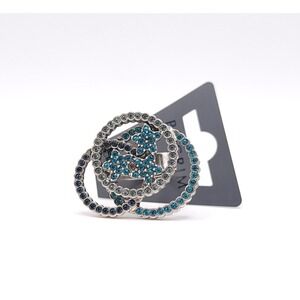 Pilgrim Circle Line Swarovski Crystal Statement Ring Blue Silver Plated NWT